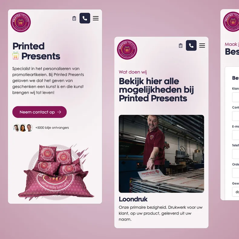 Printed Presents mobiele weergaves